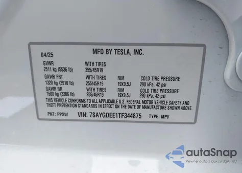2026 Tesla Model Y Long Range Dual Motor All-Wheel Drive/Long Range Launch Series из США, поврежденный, VIN 7SAYGDEE1TF344875